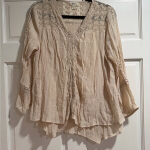 Style & Co. Cream Lace-Trim V-Neck Peasant Tunic